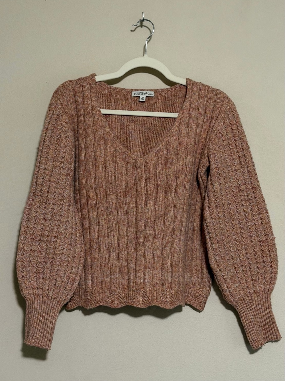 Frye Women's Dusty Rose Cable Knit V-Neck Sweater